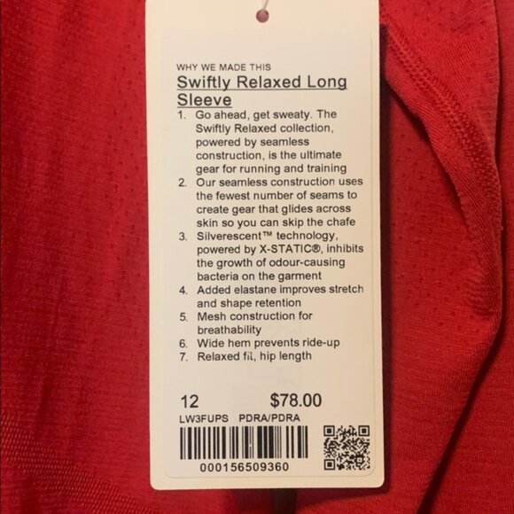 Lululemon Athletica Swiftly Relaxed Red Long Sleeve Top, Size 12, NWT - Picture 3 of 5
